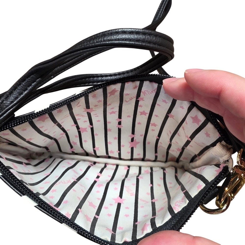 Luv Betsey by Betsey Johnson Striped Crossbody Wristlet Bag Black White Gold - Picture 8 of 8